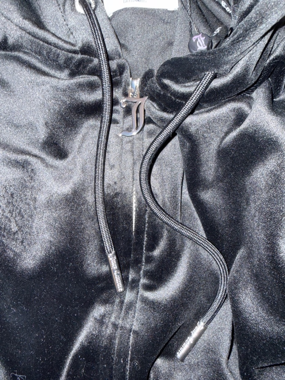Juicy Couture Black Velour Rhinestone Logo Hoodie and Pant Set - Picture 4 of 7